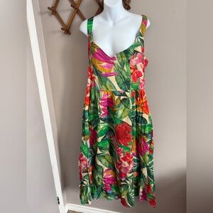 Primark Tropical Floral Smocked Midi cotton vacation Dress 12
